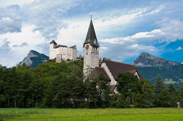 Gutenberg Castle and church in Balzers, Liechtenstein.