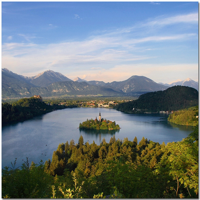by Santi RF on Flickr.Panoramic view of Lake Bled  a glacial lake in the Julian Alps in northwestern Slovenia.