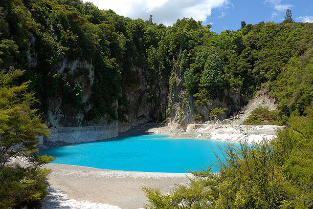 by J03P on Flickr.Crater lake at the Waimangu Volcanic Valley on the Northern island of New Zealand.