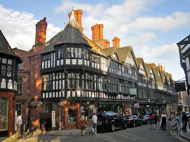 by PMcC in WashDC on Flickr.Victorian half-timbered buildings, St. Werburgh Street, Chester, England.