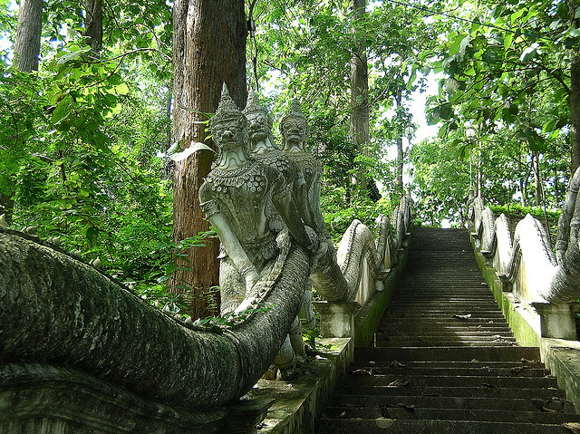 by amygwen on Flickr.Sculptures on the straircase leading to one of the temples in Uttaradit province, Thailand.