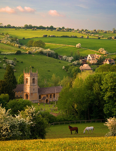 Classical rural scene in the cotswold village of Naunton, Gloucestershire, England