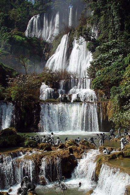 Tourists at Tee-Lor-Su Waterfall in north-western Thailand