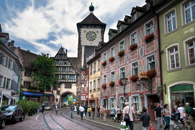 Beautiful street scenes in a nice summer day, Freiburg, Germany
