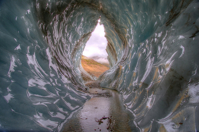 Stream inside Castner Glacier Cave, Alaska, USA