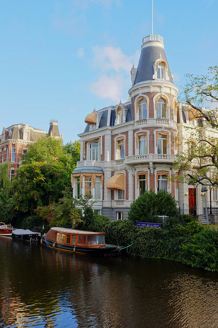 House by the canal in Amsterdam, The Netherlands