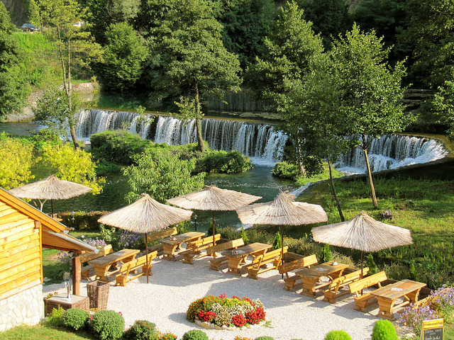 Picturesque restaurant near the waterfalls of Jajce, Bosnia and Herzegovina