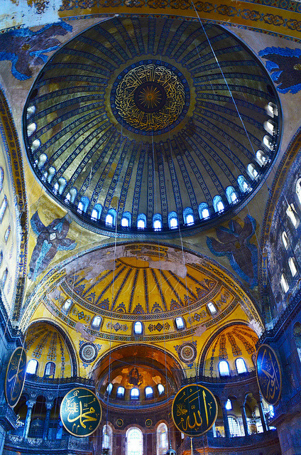 Byzantine architecture inside Hagia Sophia, Istanbul, Turkey