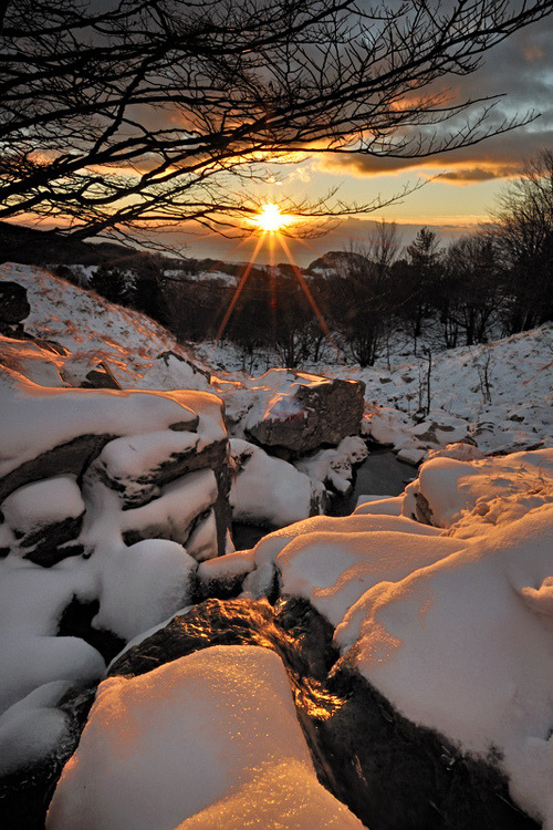 Snow Sunset, Liguria, Italy