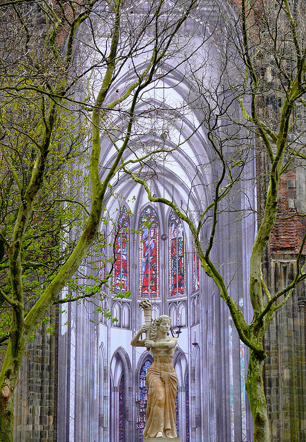 Statue in front of the Domkerk in Utrecht, Netherlands