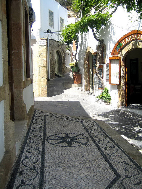 Street scene in Lindos, Rhodes Island, Greece