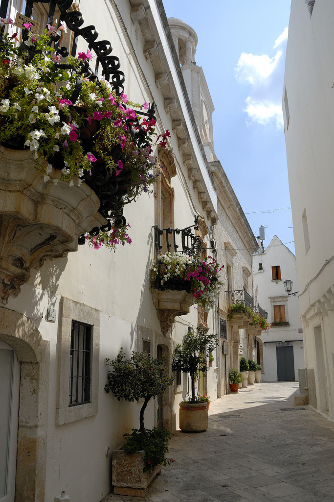 White streets of Locorotondo in Puglia, Italy