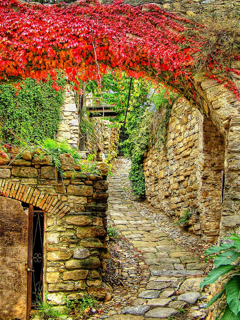 Medieval alleys of Bussana Vecchia in Liguria, Italy