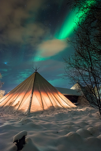 Camping under the northern lights, Troms County / Norway