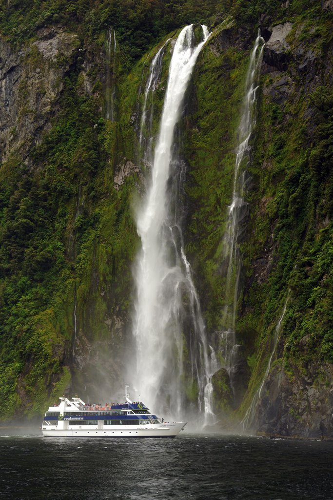 Under the waterfalls, Milford Sound / New Zealand